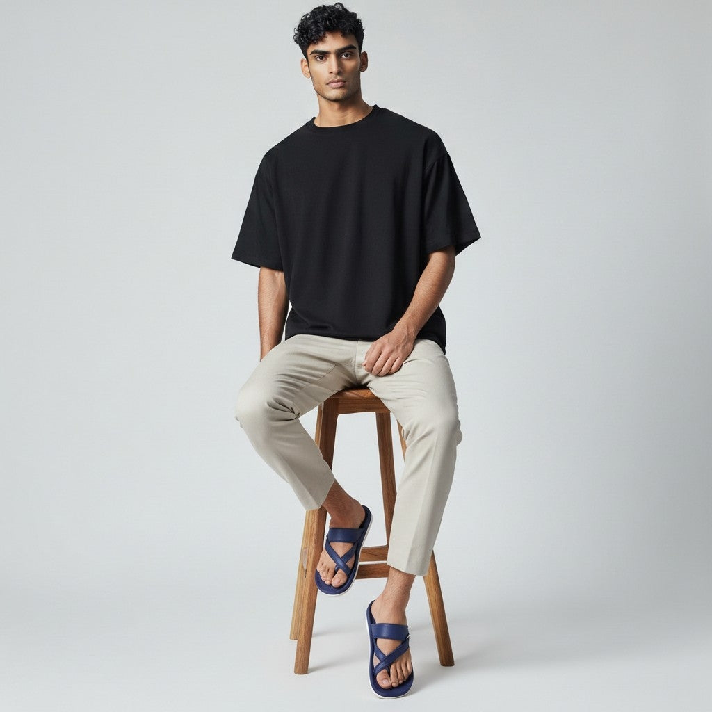 "Men's Premium Navy Blue Comfort Sandals"