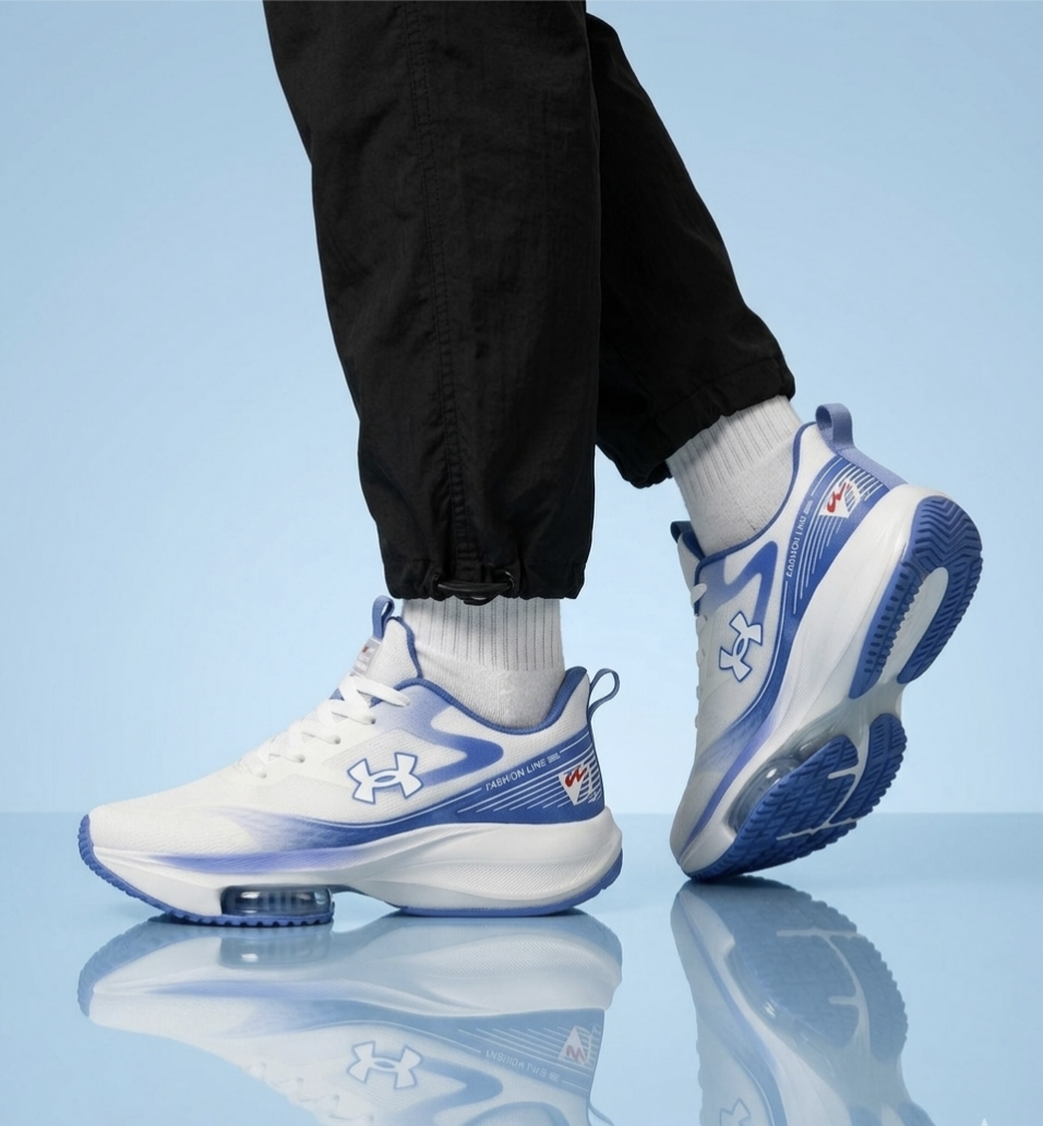 "Men’s Lightweight Breathable Sneakers - Sky Blue & White Performance Running Shoes"