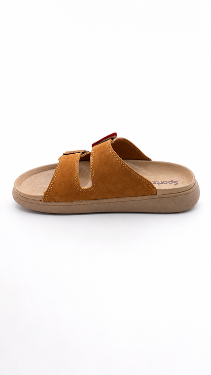 Sportz Men's Tan Suede Two-Strap Buckle Sandals