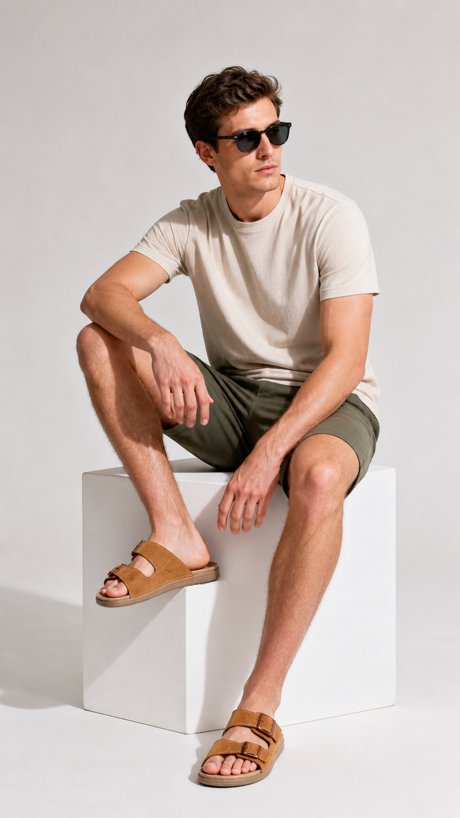 Sportz Men's Tan Suede Two-Strap Buckle Sandals