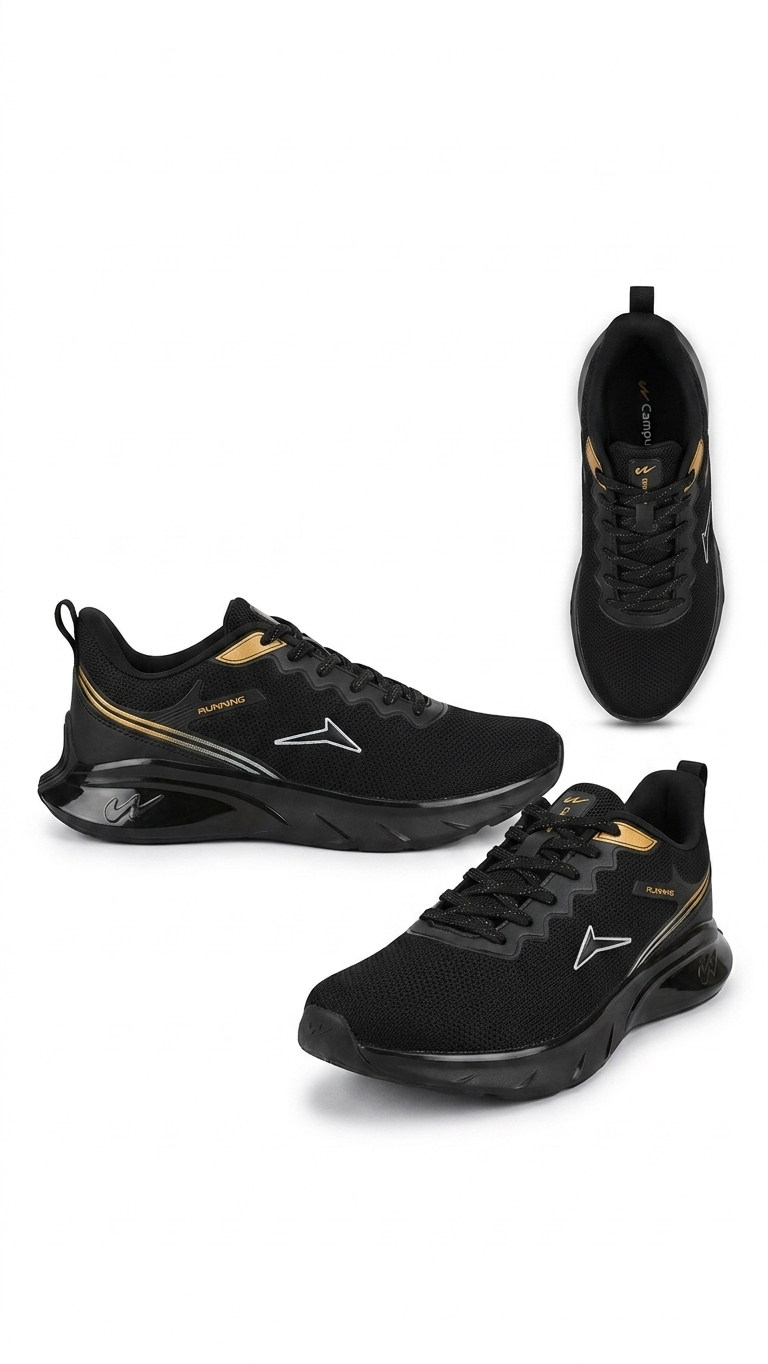 Men's Ultra-Lightweight Breathable Running Shoes – Black & Gold