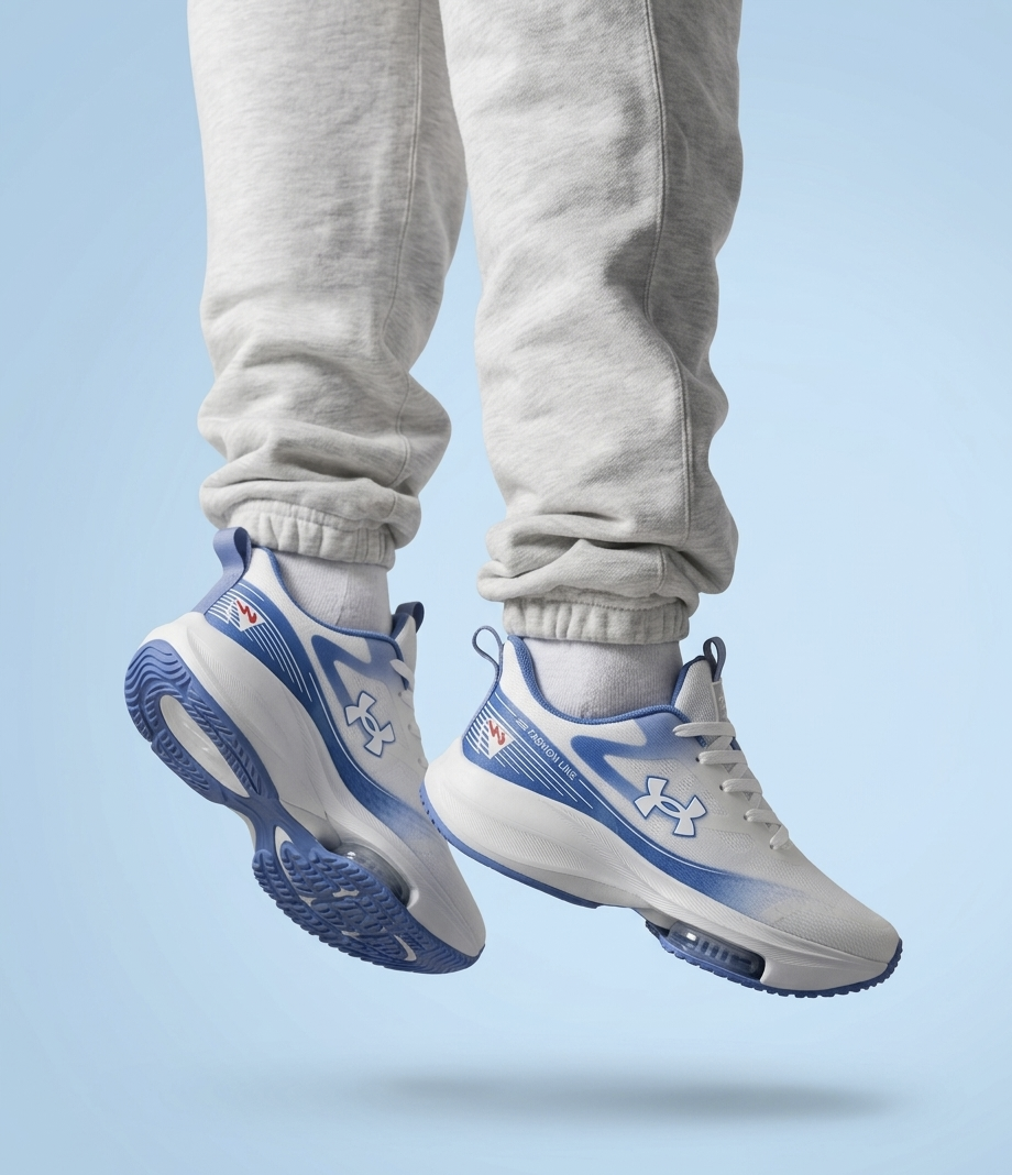 "Men’s Lightweight Breathable Sneakers - Sky Blue & White Performance Running Shoes"