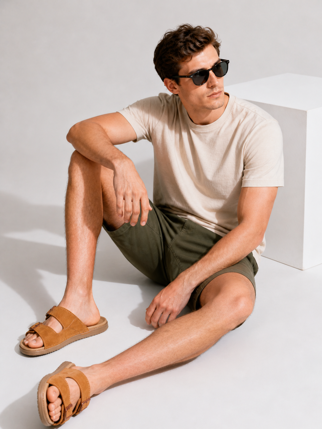 Sportz Men's Tan Suede Two-Strap Buckle Sandals