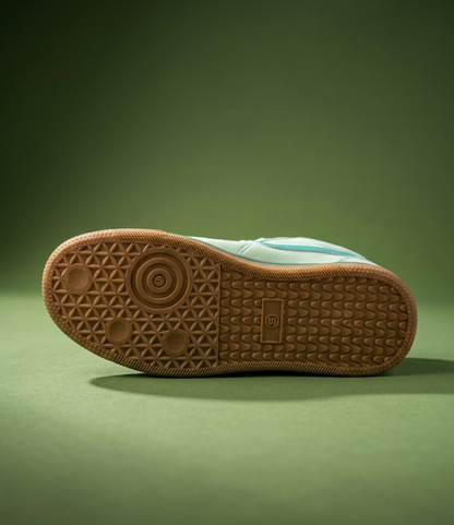 Retro Neo-Classic Sneakers – Sage Green & Tan Accents