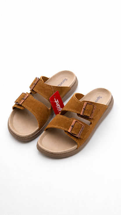 Sportz Men's Tan Suede Two-Strap Buckle Sandals