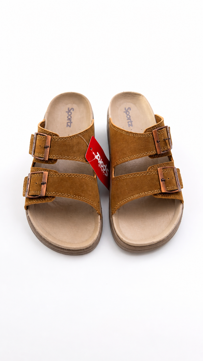 Sportz Men's Tan Suede Two-Strap Buckle Sandals