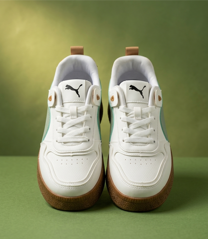 Retro Neo-Classic Sneakers – Sage Green & Tan Accents