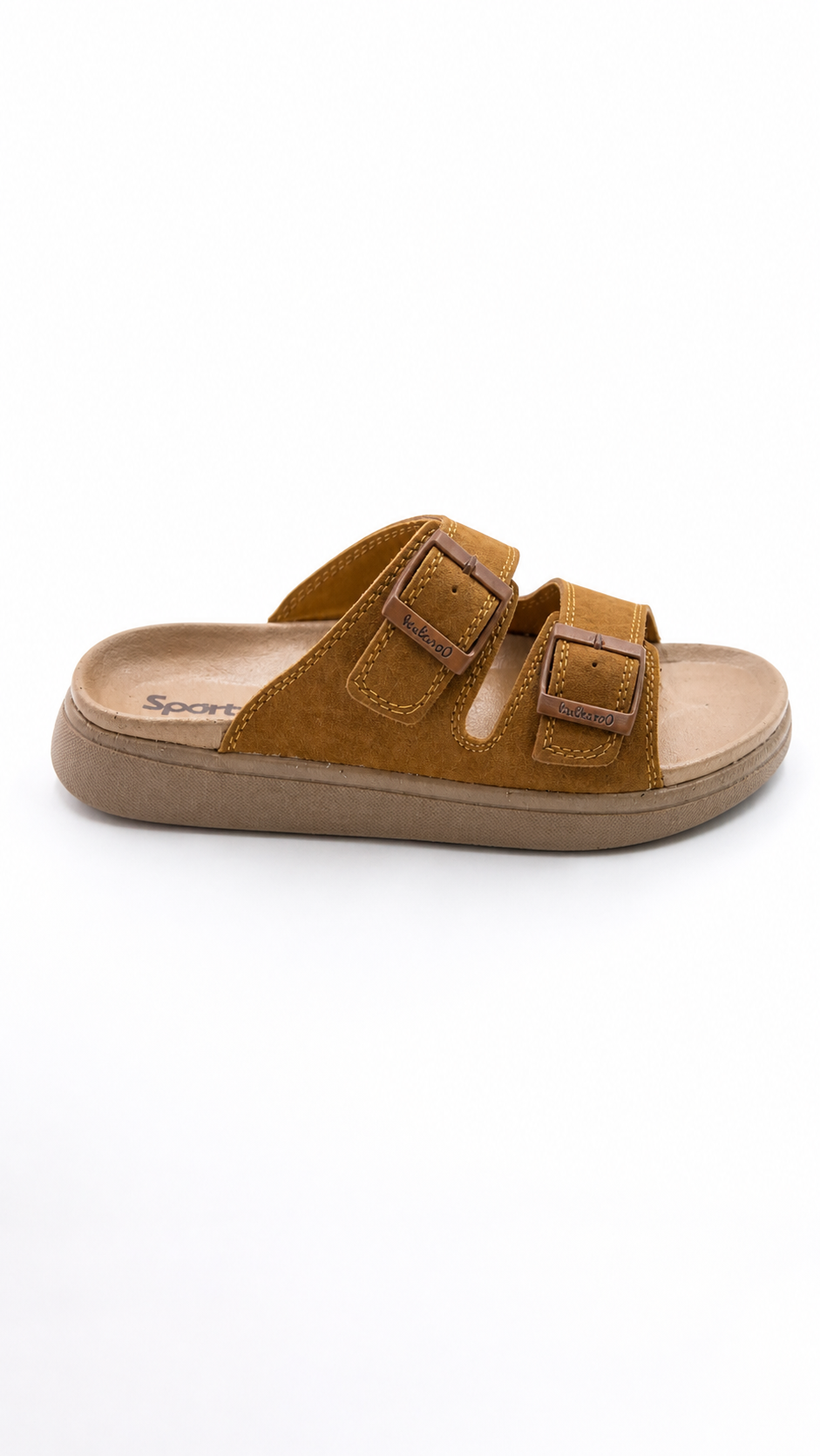 Sportz Men's Tan Suede Two-Strap Buckle Sandals